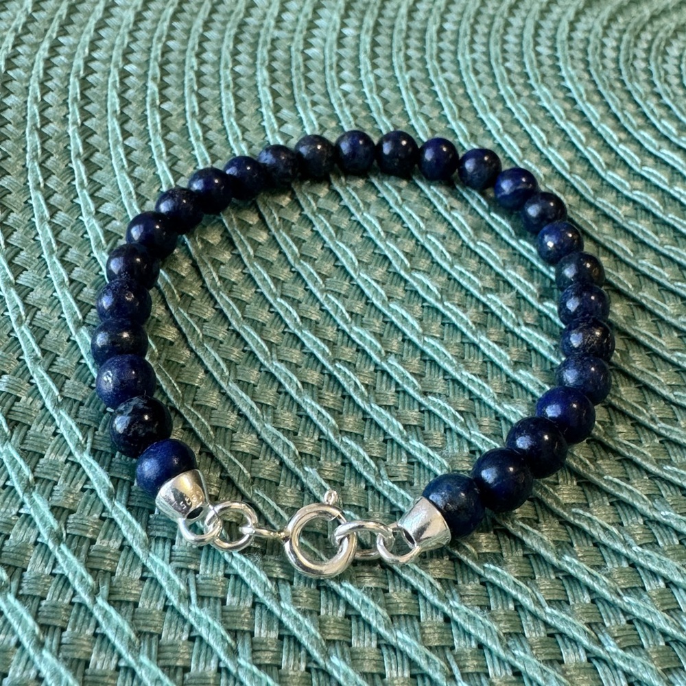 Lapis Lazuli Beaded Bracelet with Silver Clasp